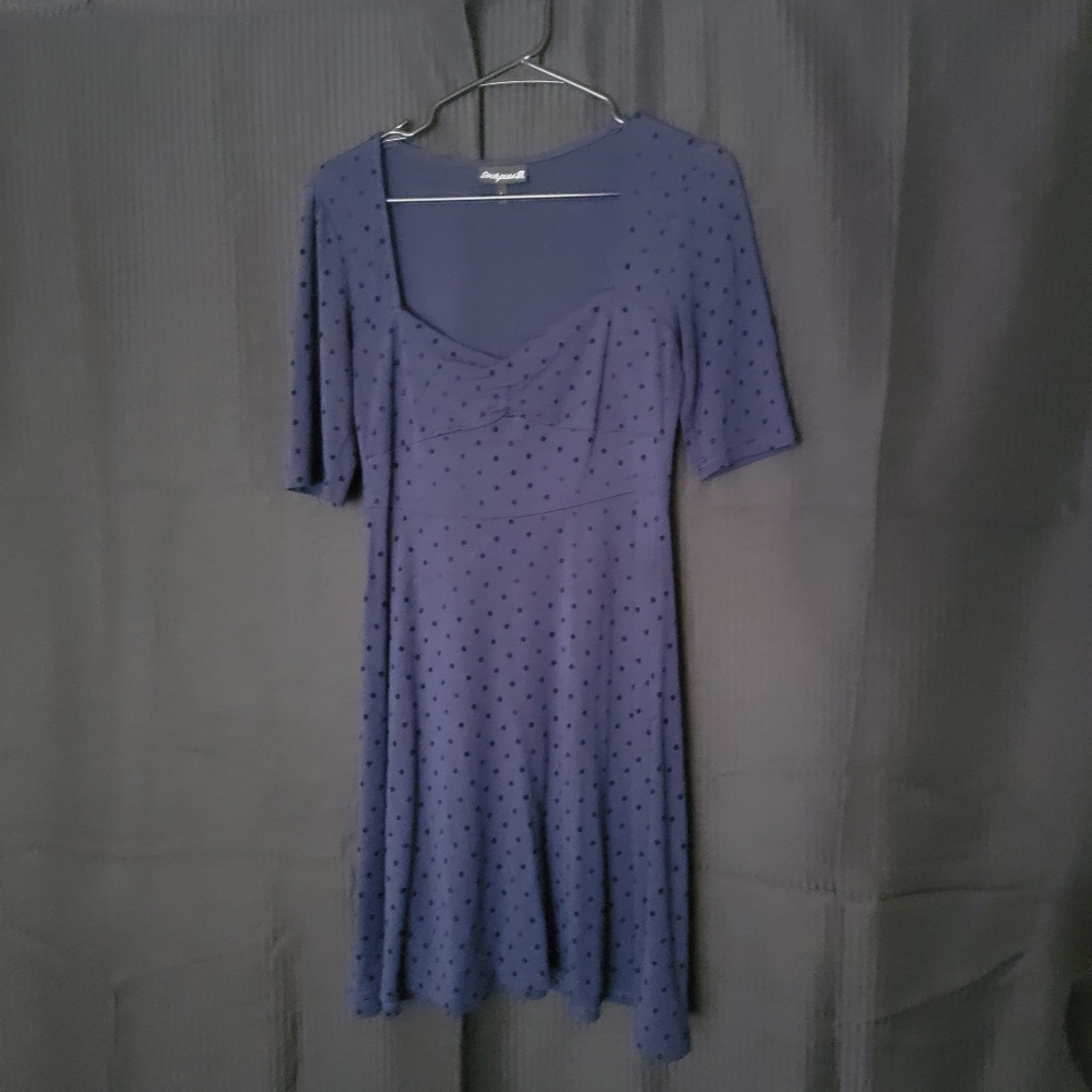 Sourpuss navy with black Swiss dots retro style dress M